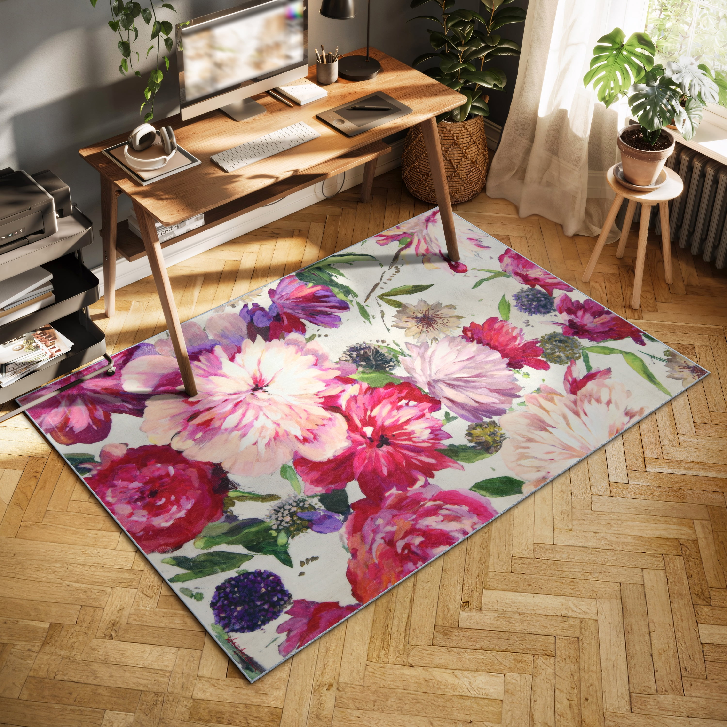 Amoroso B, 5'x8' Hand Washable Flowers Art Area Rug
