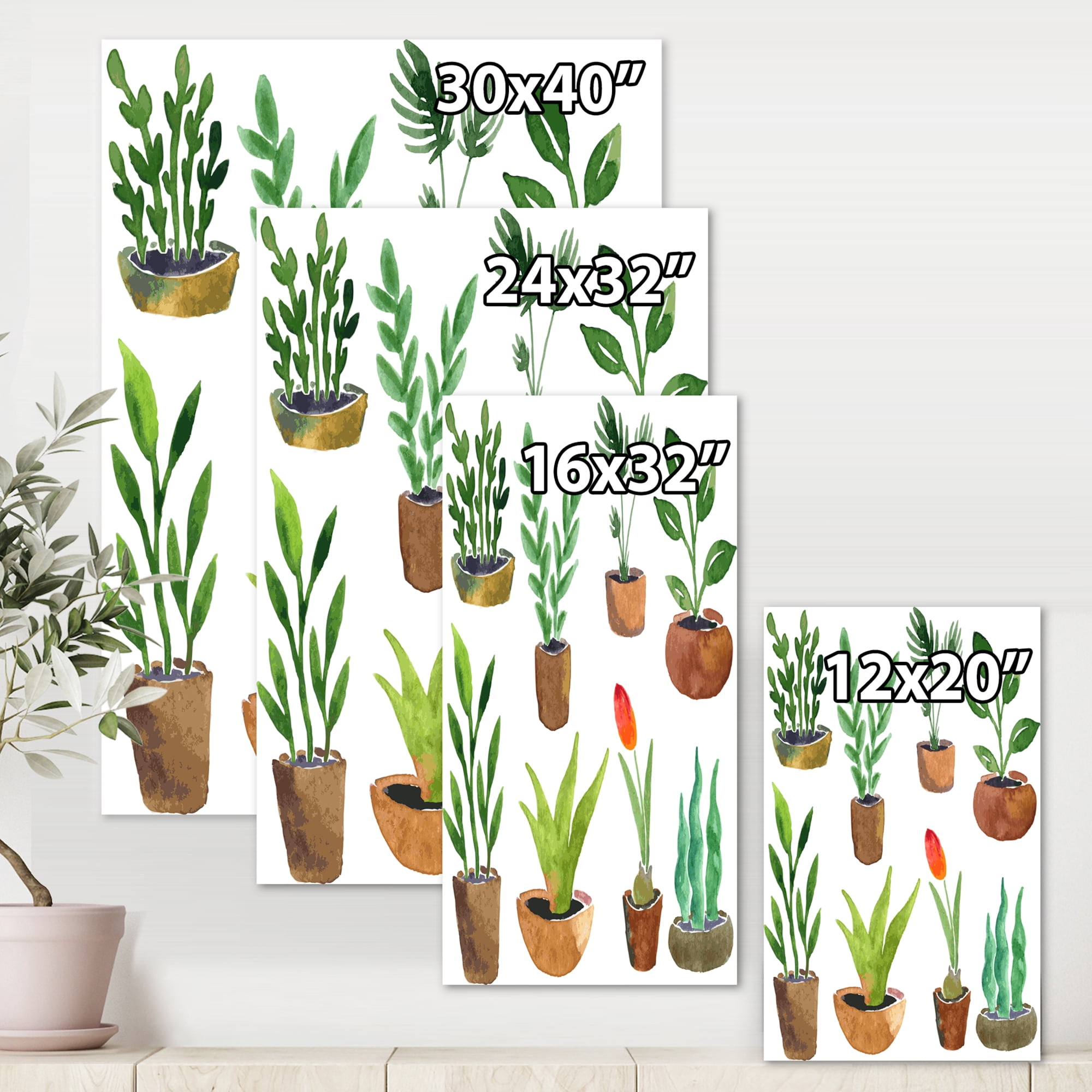 Designart ' Eight House Plants In Claypots ' Traditional Canvas Wall Art Print
