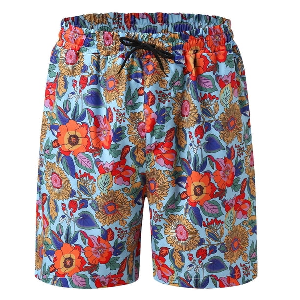WILLBEST Pantalones Cortos Casuales para Hombre, para Primavera, Verano, Ocio, Fiesta, Playa, Hawaiano, Estampado con Cordones