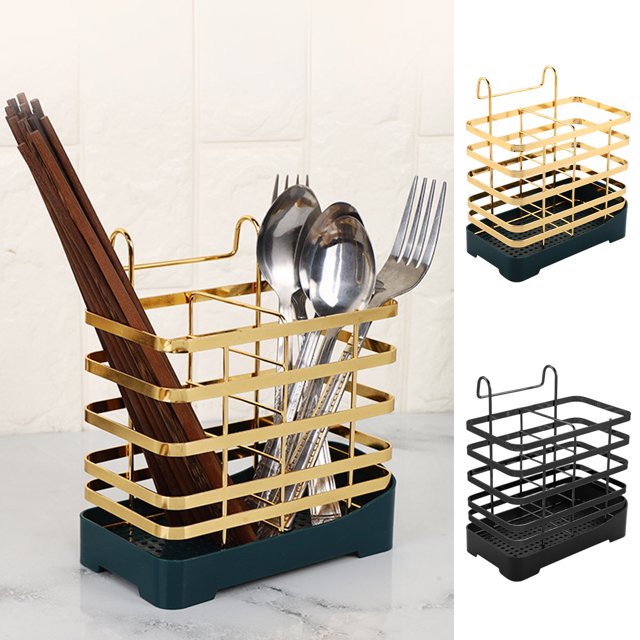 Cagogo Clearance under $5 Utensil Holder, Stainless Steel Utensil Drying Rack with Drain Tray, Kitchen Counter Drainer Basket Silverware Cutlery Flatware Holder Forks, Spoons, Chopsticks Organizer