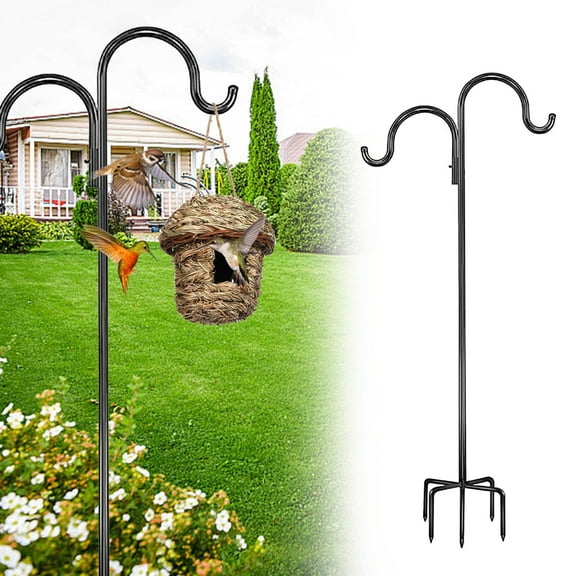Djiypn Outdoor Hummingbird Feeder with Double Hooks -Sturdy Garden Hanging Pole with 5-Prong Base for Flower Baskets, Lanterns, Solar Lights -Perfect for Garden Weddings and Home Decor Enthusiasts