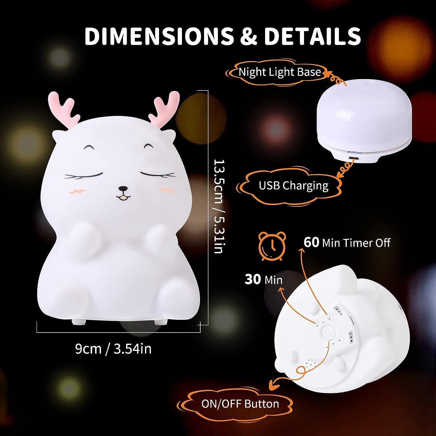 Kids Night Light Rechargeable Night Light Baby Lamp, 7 Colors LED Night Light Girls, Silicone Touch Bedside Lamp for Kids Adult Bedroom Decoration Newborn Gift (Deer)