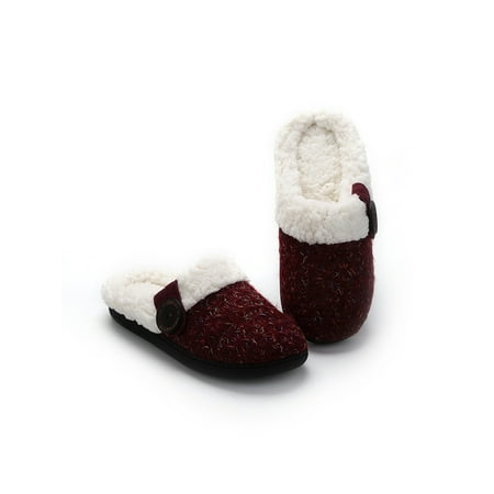 

Rotosw Ladies Slippers Knit Upper Plush Slipper Memory Foam Warm Shoes Women Home Shoe Women s Cozy Fluffy Clogs Slides Dark red 8-9