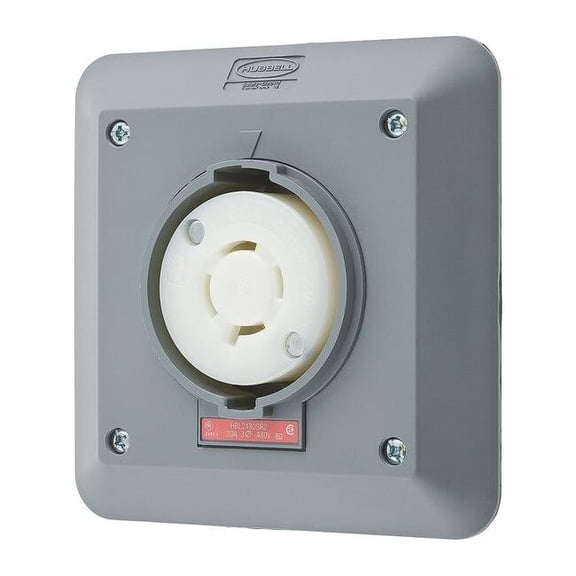 Locking Receptacle, L16-20R, 20 A, 480V AC, Three Phase, 3 Pole, Flush Mount, Screw Terminals, Gray