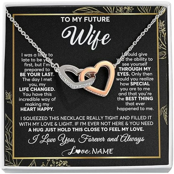 To My Wife Necklace From Husband on Her Birthday, Anniversary Gift for Wife Zircon Heart Necklace for Wife, Interlocking Heart Necklace, Annniversary Gift for Her, Necklace with Message Card and Box