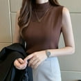 thumbnail image 2 of Women's Solid Half Turtleneck Fashion Slim Knitted Sleeveless Pullover Crop Tank Top T-Shirt, 2 of 3