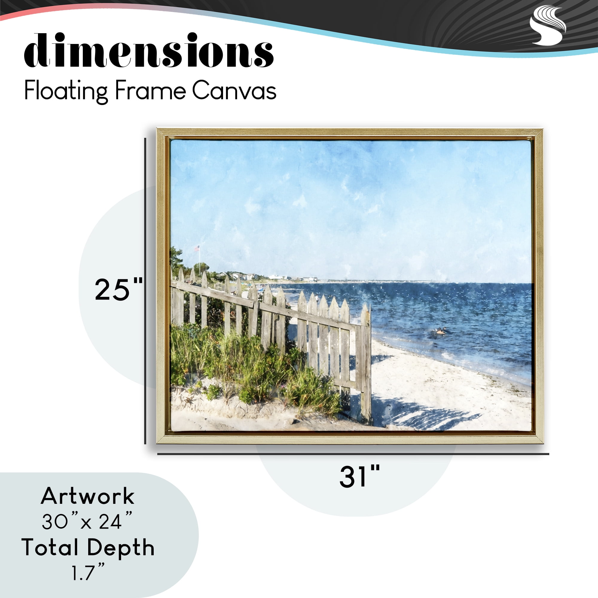 Stupell Industries Beach Pickets View Gold Framed Floater Canvas Wall Art, design by Kim Curinga