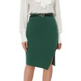thumbnail image 1 of Allegra K Falda de tubo elegante para mujer con cinturón de cintura alta dividida Bodycon Midi faldas Verde oscuro S, 1 of 5