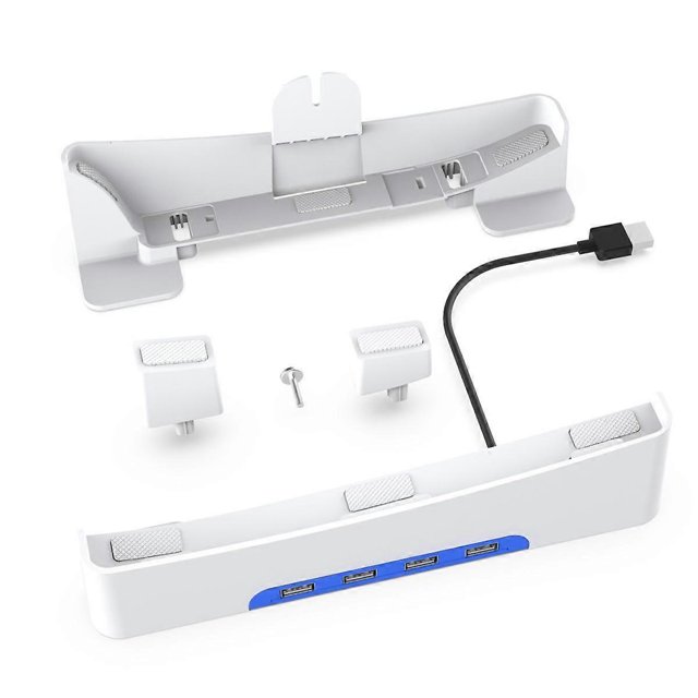 For Slim Game Console Horizontal Storage Stand Portable Flat Stand with 4 USB2.0 Ports Multi-Function Stand