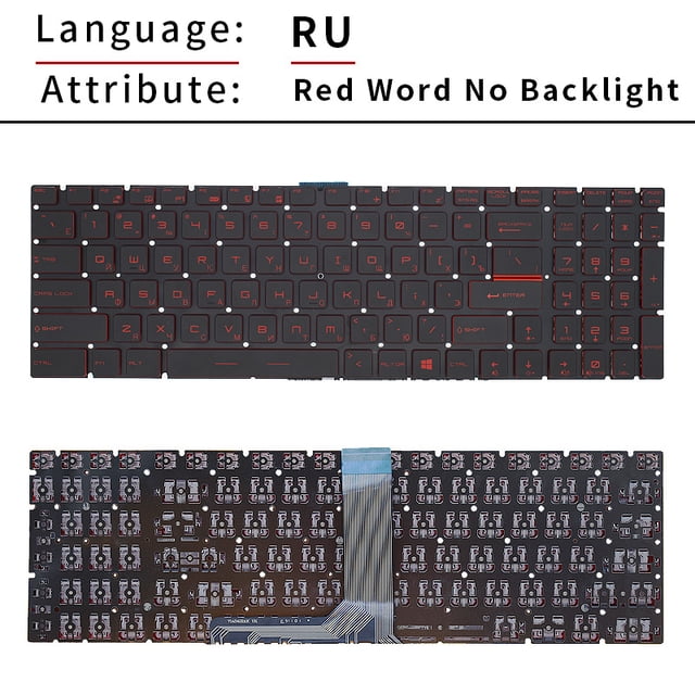 Clavier d'Ordinateur Portable Russe avec Rétroéclairage pour Msi GS60 GT72 GE62 GL62 GL72 CX62 WS70 GS70 GV62 MS-16J5 MS-1796 MS-1799 MS-16J9 RU Rouge Sans Rétroéclairage