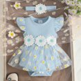 thumbnail image 2 of KPOPLK 2 Piece Baby Girl Outfit Summer Tulle Romper DressBubble Bodysuit and Bow Headband Set 0 3 6 9 12 18 Months(3-6 Months,Sky Blue), 2 of 6