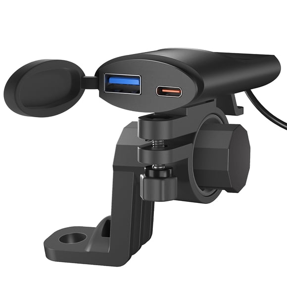 Maytalsory ABS Dual USB Motorcycle Phone Recharger - Fast And Efficient Charging For Phone On Go USB Chargers +Mirror holder 1Set