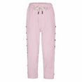 thumbnail image 3 of Jxximdong Capris Pants for Women, Striped Side Button 3/4 Pants Fashionable Loose Elastic Waist Straight Leg Comfortable Trousers, Red Women's Cropped Pants, 3 of 9