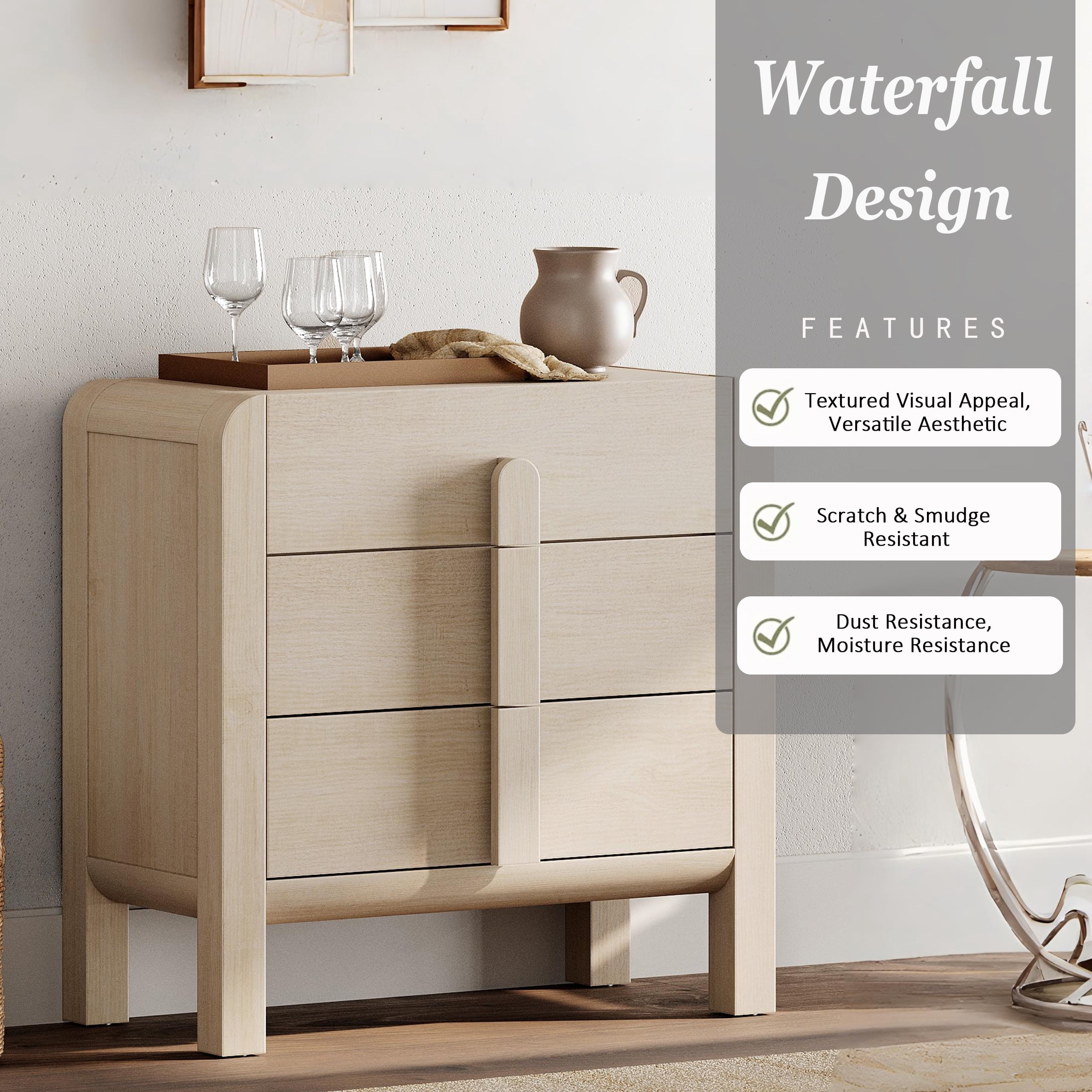 Dresser for Bedroom, Mid Century Chest of Drawers with Storage, 9 Drawer Dresser with Curved Profile Design, Wooden Modern Dresser for Living Room, Bedroom, Entryway
