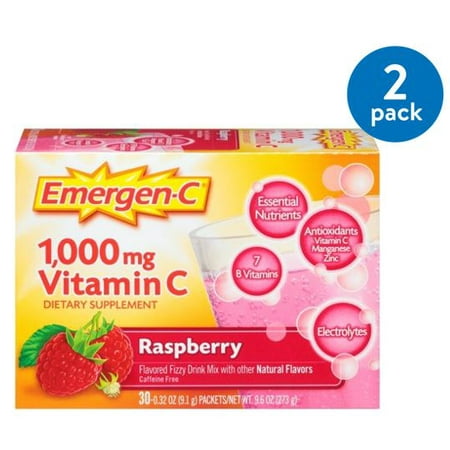 (2 Pack) Emergen-C Vitamin C Drink Mix, Raspberry, 1000 mg, 30 (Best Vitamin C Drink)