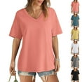 thumbnail image 7 of Lovskoo Women's Oversized T Shirts Short Sleeve V Neck Summer Tops Casual Loose Basic Tee Shirts 2024 Trendy Clothes Watermelon Red 2XL, 7 of 7