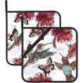 thumbnail image 1 of SKQIT Hibiscus Flower Hummingbird Butterfly Print Pot Holders Set of 2, Kitchen Heat Resistant Potholder for Microwave Cooking Baking Oven End Dishes and BBQ, 1 of 8