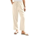 thumbnail image 3 of BILIKEYU Women's Cotton Linen Straight Leg Elastic Casual Trousers, Womens Pants Trendy, Casual Pants for Women, Work Pants Women, 3 of 6
