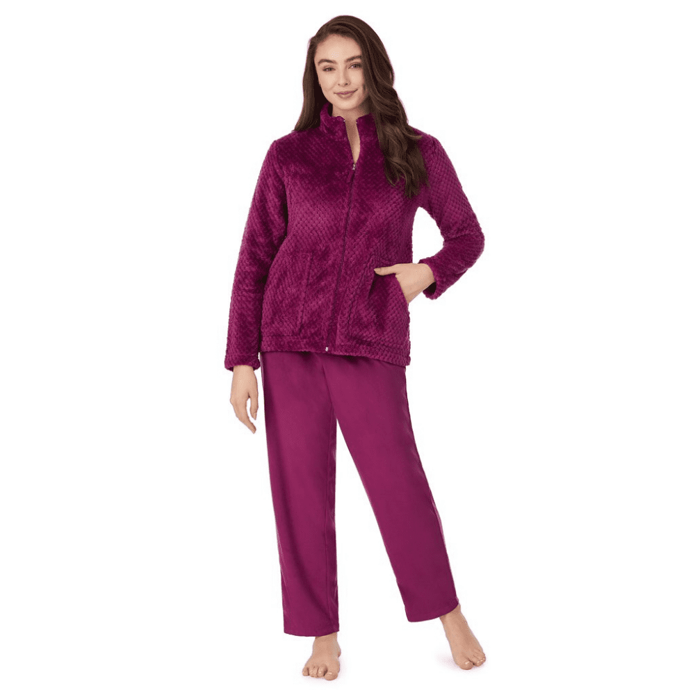 Cuddl Duds Women's Super Soft Textured Lounge Set, Zip Up Sweater