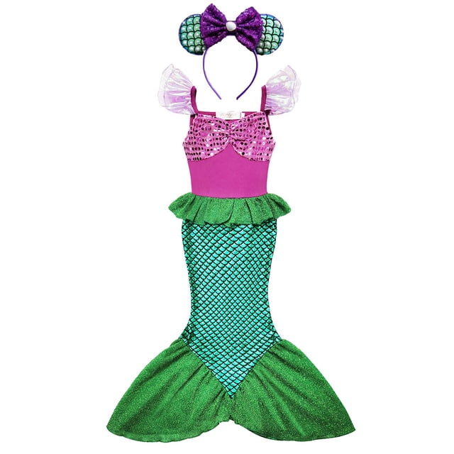 Vestido de princesa Ariel de Sirenita para niños, disfraz de Cosplay para niñas, fiesta de cumpleaños de Halloween, ropa de verano de hadas, VestidoM Gao Jinjia LED