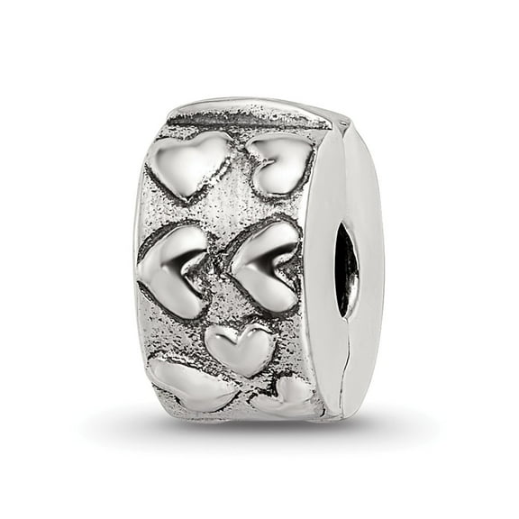 Fancy Bead White Sterling Silver Gripper 11.82 mm 5.45 Reflections Hinged Hearts Clip Bead