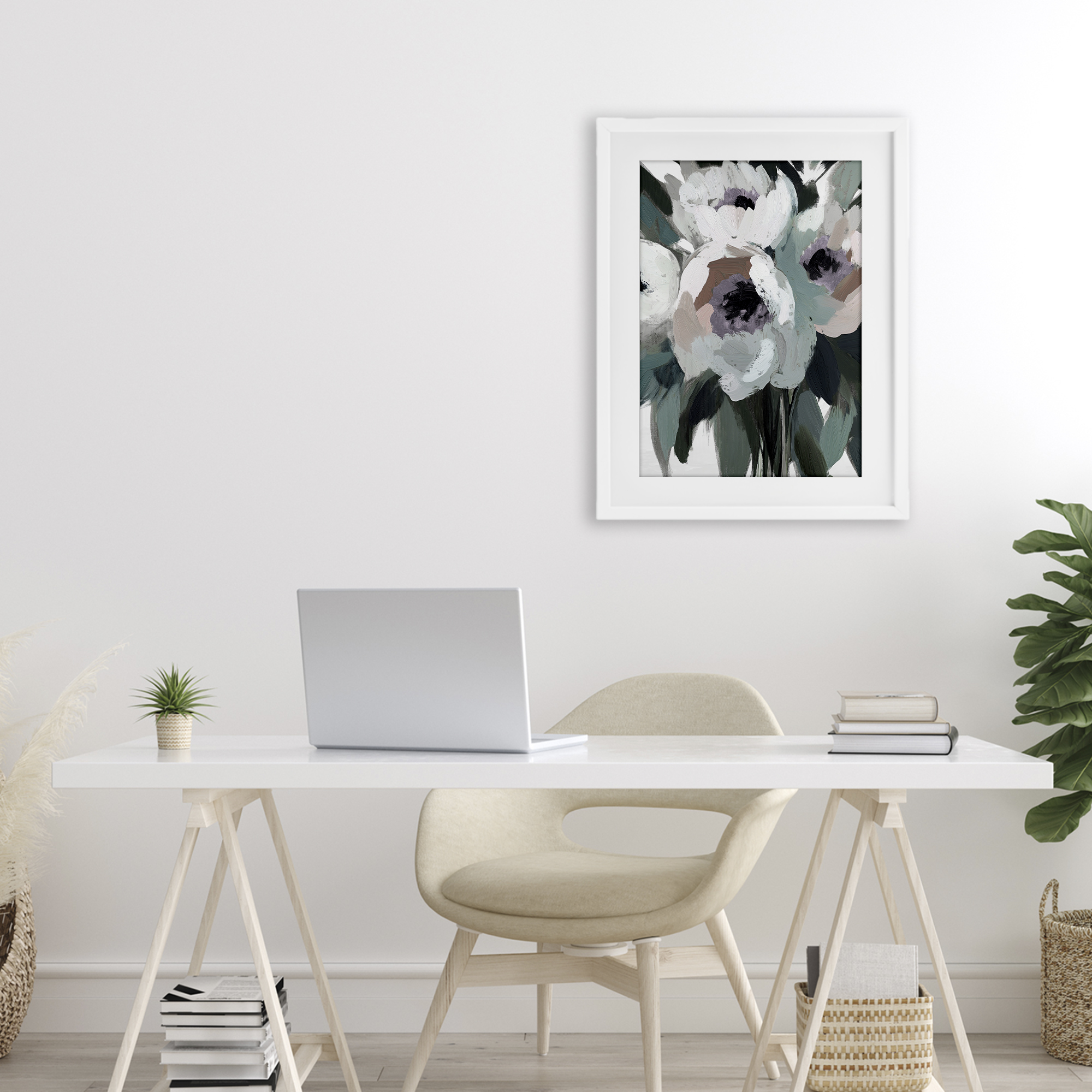 The Absence of Sorrow White Framed Print Under Glass, design by Annabelle Hall