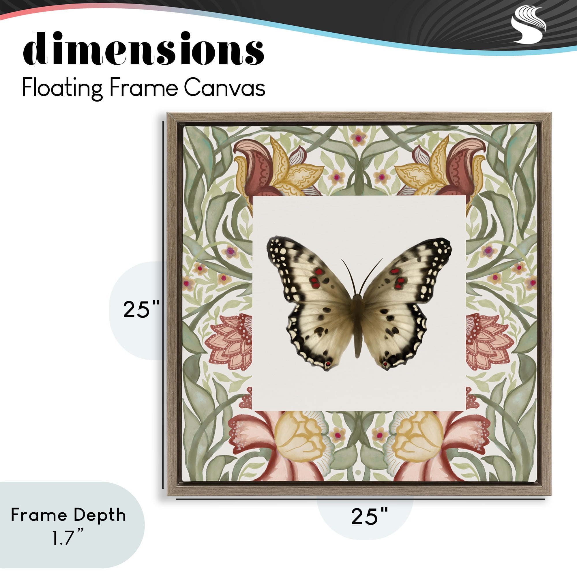 Stupell Industries Warm Toned Baroque Butterfly Brown Framed Floater Canvas Wall Art, design by Elizabeth Medley