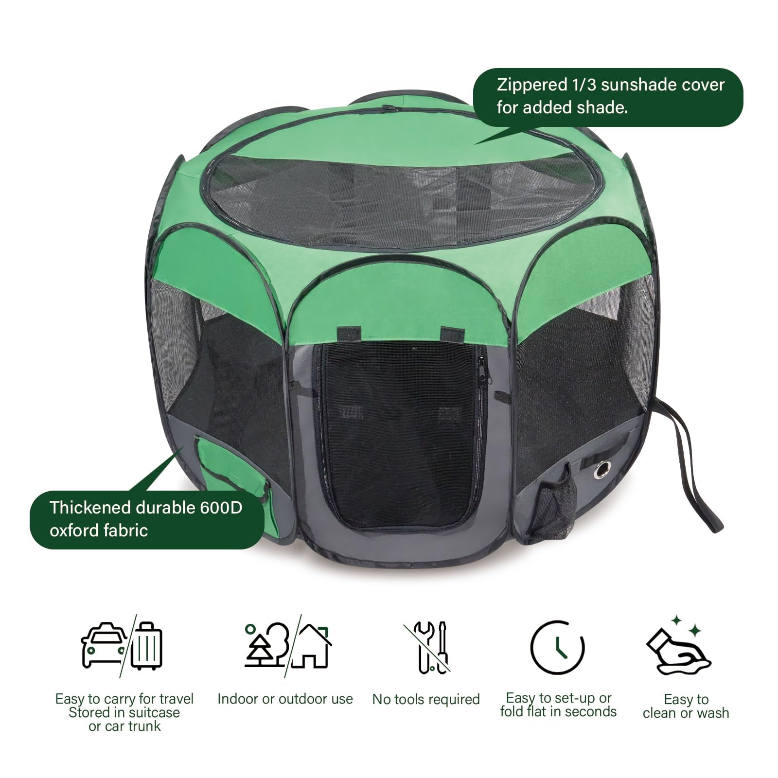 Upgraded Dog Playpen 48" Pop-up Pet Playpen with PVC-Coated & 2 Side Pockets, Durable Large Pet Pen for Dogs, Cats, Chicken, Indoor Recovery, Training