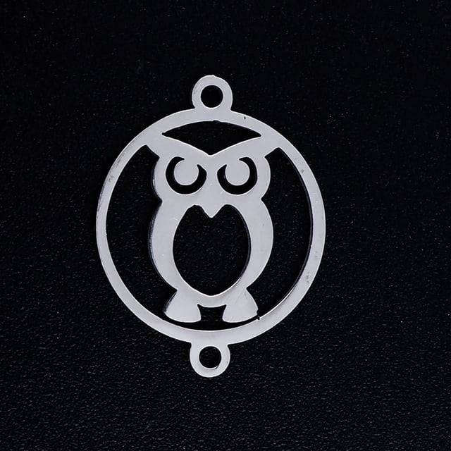 Tarnish Resistant 201 Stainless Steel Links connectors Circle with Owl For Halloween Stainless Steel Color 19.5x15x1mm Hole: 1.4mm