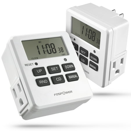 timer digital switch outlet 2pack programmable fospower etl prong lcd plug listed electrical dual weekly ac light outlets