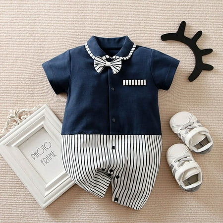 

2024 New Baby Jumpsuit summer class gentleman one-year-old dress newborn baby short sleeve romper