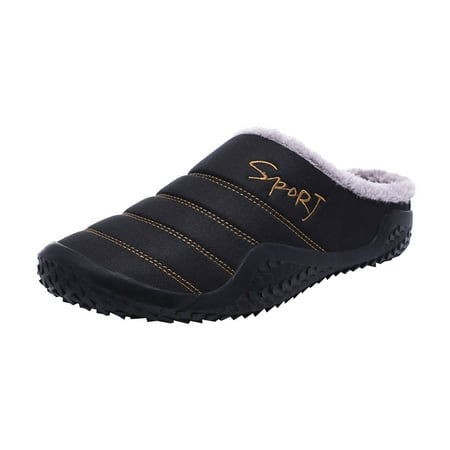 

Hueook Slippers for Men Waterproof Non Slip Plush Plus Velvet Warm Home Cotton Shoes Slippers Mens Work Shoes