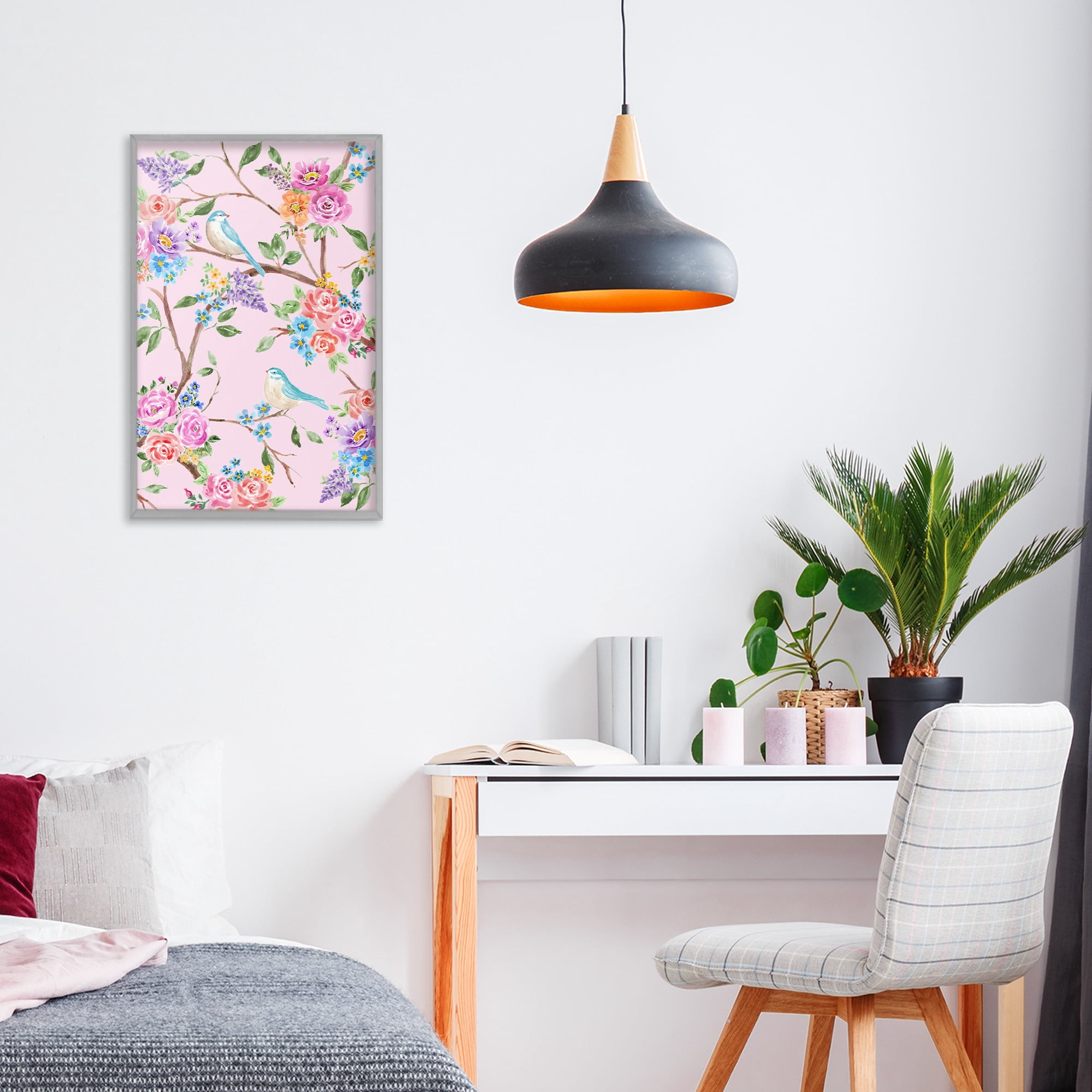 Stupell Industries Pink & Blue Spring Florals Gray Framed Giclee Art, design by Corinne Haig