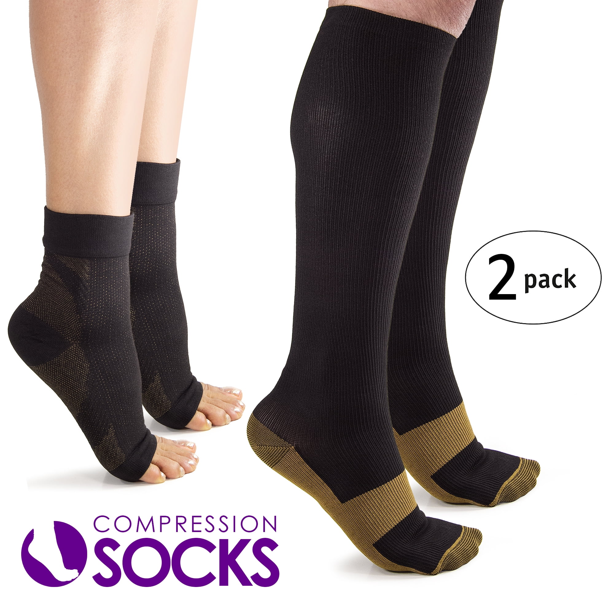 KroO Ankle Sleeve Copper (1 Brace Pair) + Knee High Compression Socks ...