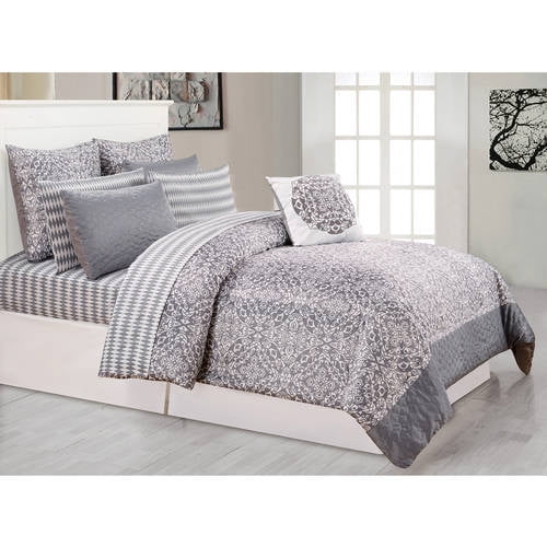 Ashlea 10 Piece Oversize & Overfilled Queen Comforter Set in Grey