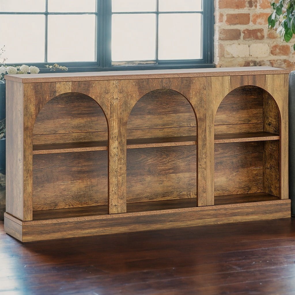 Resenkos 3-Tier Storage Console Table, Rustic Entryway Decor, Space-Saving Home Accessory, Sturdy Farmhouse Style, Rustic Brown
