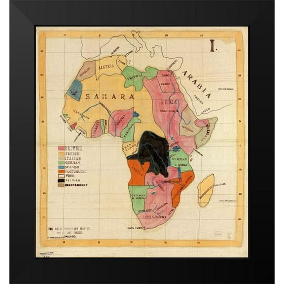 Vintage Maps 12x13 Black Modern Framed Museum Art Print Titled - African Countries 1908