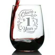 Bevvee Stemless Wine Glass 17 oz Cheers 1 Year Anniversary Celebration Gifts Wine Glasses