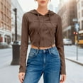 thumbnail image 2 of Women's Zip Up Hoodie Cropped Sweatshirt Y2K Tops Fall Outfits 2025 Trendy Casual Jackets,Color:Brown,Size:M, 2 of 4