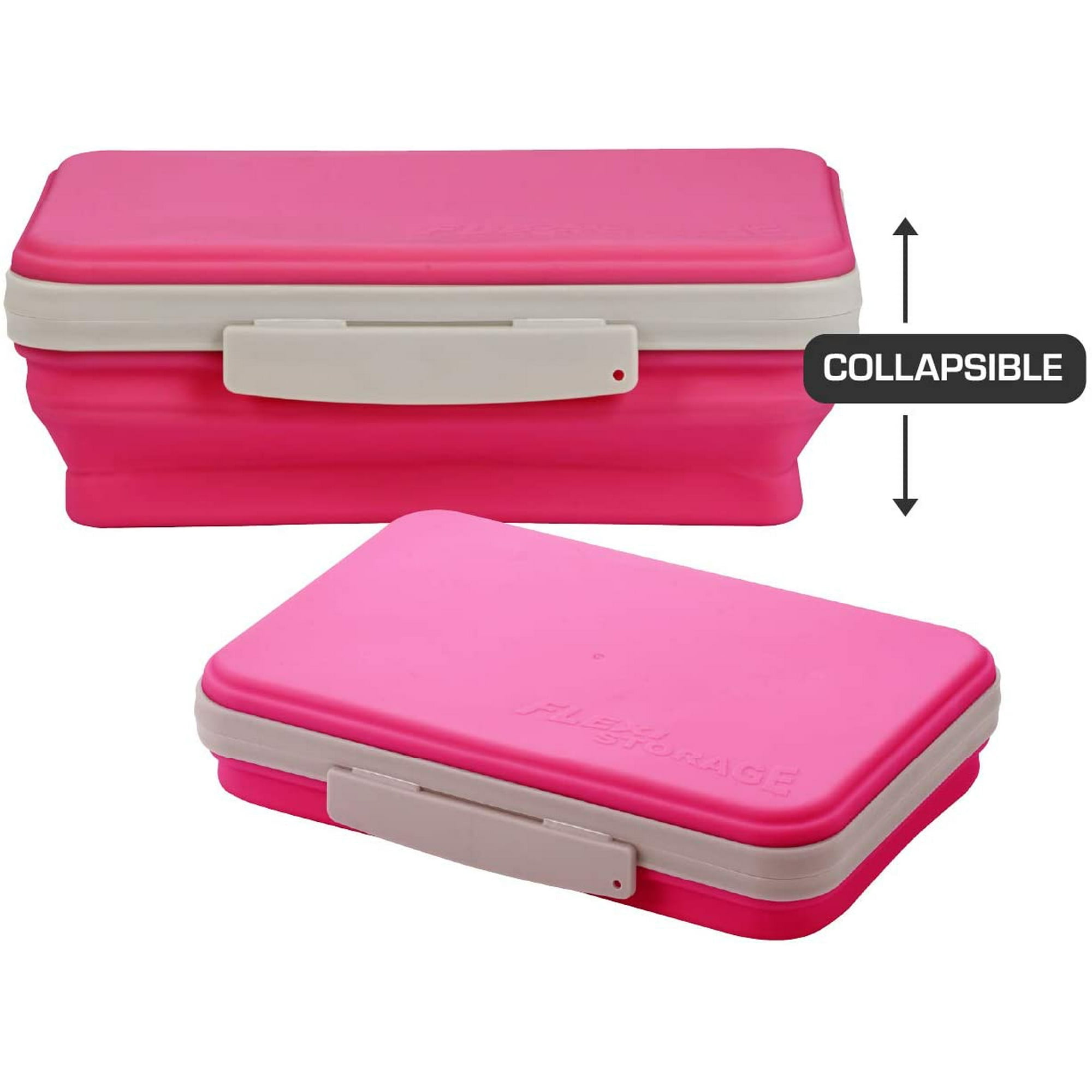 It's Academic Flexi Storage Box with Lid, Collapsible Pencil Case Design for Craft and School Supplies, Pink/Gray