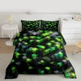 thumbnail image 2 of Castle Fairy Black Green Grid Twin Comforter Sets,Futuristic Cubes Bedding Set, 2 of 8