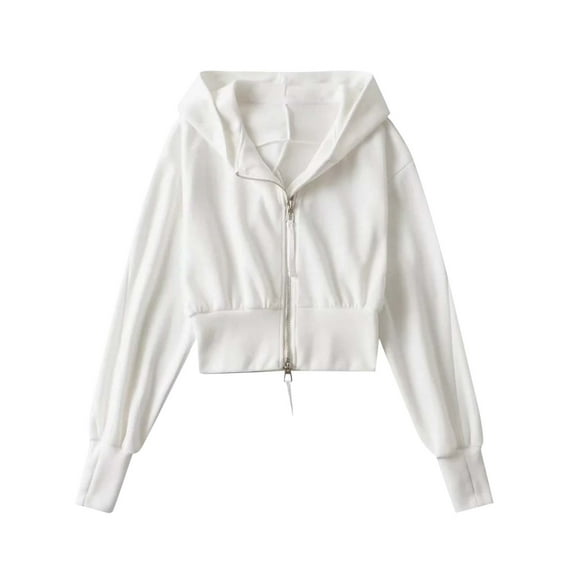 biudgviw Hoodies for Women Zip up Cropped Cotton Sweatshirts Drawstring Long Sleeve Casual Comfy Gym Tops Fall Winter Outwear