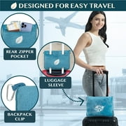 PAVILIA Compact 2-in-1 Travel Blanket Pillow for Airplane Flight, Teal Blue