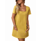 thumbnail image 2 of Vestido Informal de Corta con Cuello Cuadrado y Bolsillos, Color Liso, para Mujer, Amarillo, Talla M, 2 of 9