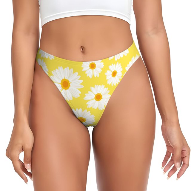 Balery Daisies Flowers Tangas de Algodón para Mujer con Estampado – Ropa Interior Sexy, Transpirable, G-string-Large