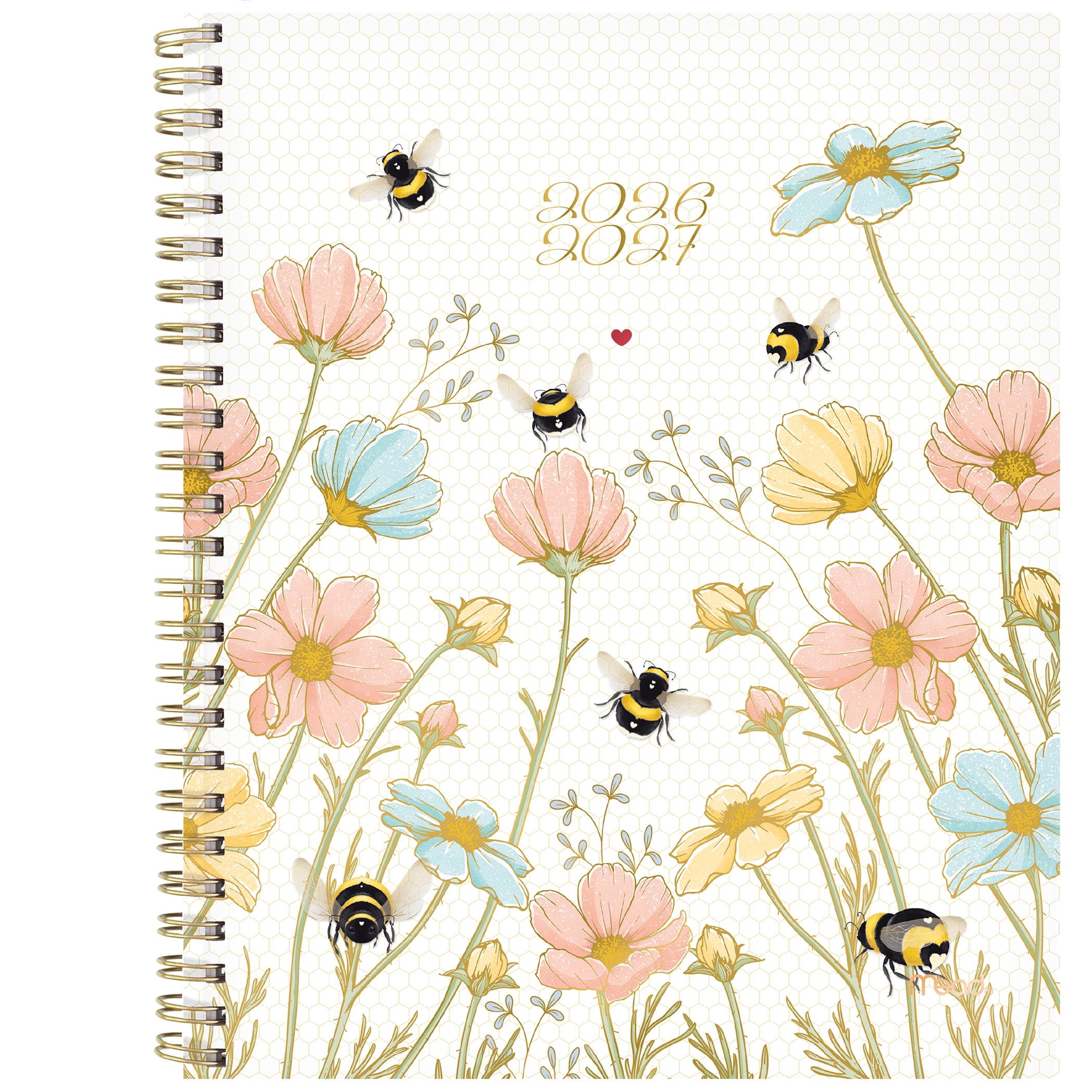 Agenda scolaire hebdomadaire et mensuel format grand Mead® Abeille blanche (Honey Bee White) 2026‑2027