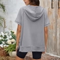 thumbnail image 4 of FASHOFT Half Zip up Hoodie Women Oversized Zipper Sweatshirt Short Sleeve Solid Pullover Spring Fall Tops Grey XL, 4 of 6