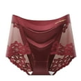 thumbnail image 2 of dazeni Women's Soft Satin Underwear Seamless High Waisted Ladies Panties Lace Trim Full Coverage Briefs Large Red, 2 of 5