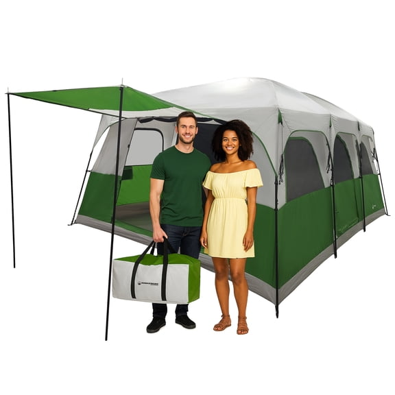 Wakeman Outdoors 12 Person Large Camping Tent - Tall Family Cabin Shelter with Room Dividers, Green