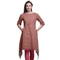 thumbnail image 1 of Bimba Pink Leaves Asymmetric Kurta Indian Tunic Tops for Women Printed Indian Clothing XSmall, 1 of 6